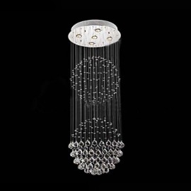 LED Pendelleuchte Moderner Kristallleuchter 5 Lichter Silber Baldachin Klare Kristallkugel Deckenleuchten Leuchten H130CM