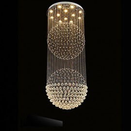 LED Pendelleuchte Moderner Kristallleuchter 12 Lichter Silber Baldachin Klare Kristallkugel Deckenleuchten Leuchten H210CM