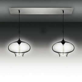 2 Moderne Pendelleuchten aus Glas im schwarzen Blasendesign