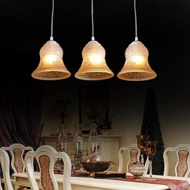 Weiße Pendelleuchte mit drei Lichtern Muster Glasschirm handvergoldet europäischer Retro Klassiker 220 V