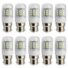 W B22 LED Maisbirne mit klarer Abdeckung 220 V 110 V AC oder 12 V 24 V AC DC 27 SMD 5730 280 lm Warm Kaltweiß (10 Stück)