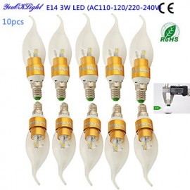 10 Stück E14 3 W 260 lm 6 x SMD5730 Warmweiße LED Kerzenlampe in Spitzschwanzform Gold (AC110–120 V 220–240 V)