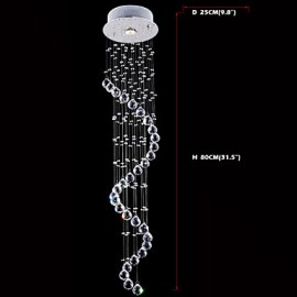 LED Kristall Pendelleuchte Kronleuchter Beleuchtung 1 Lichter Silber Baldachin Klar K9 Kristall Helix Deckenleuchten H80CM