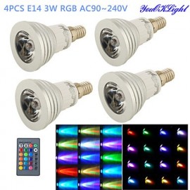 4 Stück E14 3 W RGB 1 LED 16 Farben Dekolampe mit Fernbedienung Silber + Weiß (AC 90~240 V)