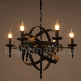 Retro Vintage Metall 6 Licht Single Tier Kronleuchter Licht für Wohnzimmer Esszimmer Lampe