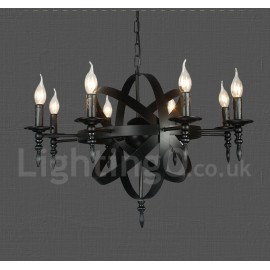 Schwarze Retro Vintage Metall 8 Licht Single Tier Kronleuchter Licht für Wohnzimmer Esszimmer Lampe