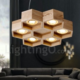 6 Licht Holz Esszimmer Wohnzimmer Schlafzimmer LED Moderne Zeitgenössische Pendelleuchte