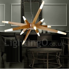 Moderne zeitgenössische Esszimmer Wohnzimmer LED Holz 12 Licht Pendelleuchte