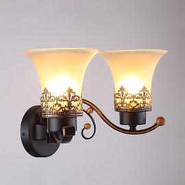 Doppelkopf Wandlampe aus amerikanischem Landhausstil im Vintage Stil aus Metall mit Glas für die Dekoration von Kantinenzimmern Wohnzimmern Eingangsbereichen Foyern