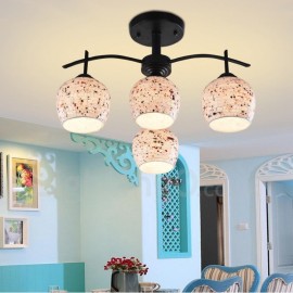 4 flammige LED Kronleuchter im mediterranen Stil für Wohnzimmer Esszimmer Schlafzimmer E27 mit Glasschirm