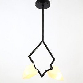 Postmoderne Kronleuchterlampe mit 2 Lichtern aus Metall mit Glas in Pfirsichfarbe für Schlafzimmer Kantine Bar Kaffeezimmer dekorative Pendelleuchte