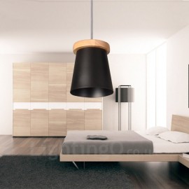 moderne Pendelleuchte aus hellem Holz im nordischen Stil mit Eisenschirm für Wohnzimmer Esszimmer Arbeitszimmer Schlafzimmer Bar