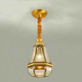 1 Licht Retro Rustikal Luxus Messing Pendelleuchte Kronleuchter mit Glasschirm