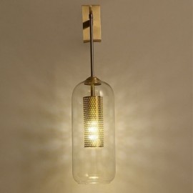 Nordische Messing-Wandlampe mit ausgehöhltem Zylinderglas-Lampenschirm