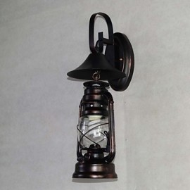 Vintage Laternen Wandlampe aus schwarzem Metall mit einer Lampe