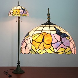 Stehlampe mit Blumenmuster 2 Lichter Kunstharz Glas Malverfahren