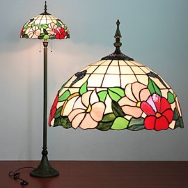 Stehlampe mit Blumenmuster 2 Lichter Kunstharz Glas Malverfahren