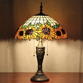 Tischlampe mit Sonnenblumen Dekoration 2 Lichter Kunstharz Glasmalerei