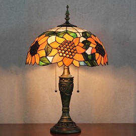 Tischlampe mit Sonnenblumenmuster 2 Lichter Kunstharz Glasmalerei