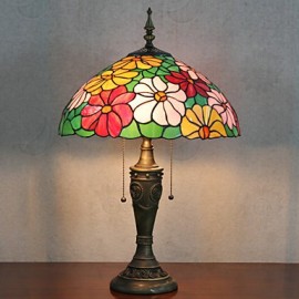 Tischlampe mit Blumen Design 2 Lichter Kunstharz Glasmalerei