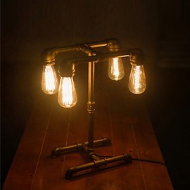 Loft American Industrial Style Pipe Schreibtischlampe Tischleuchte Edison Lichtquelle für Arbeitszimmer FJ DT2X1 030A0