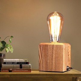 Nordische mediterrane Stil begaste Holz Schreibtischlampe für Lesezimmer Schlafzimmer Holzkunst Edison Glühbirne Tischlampe